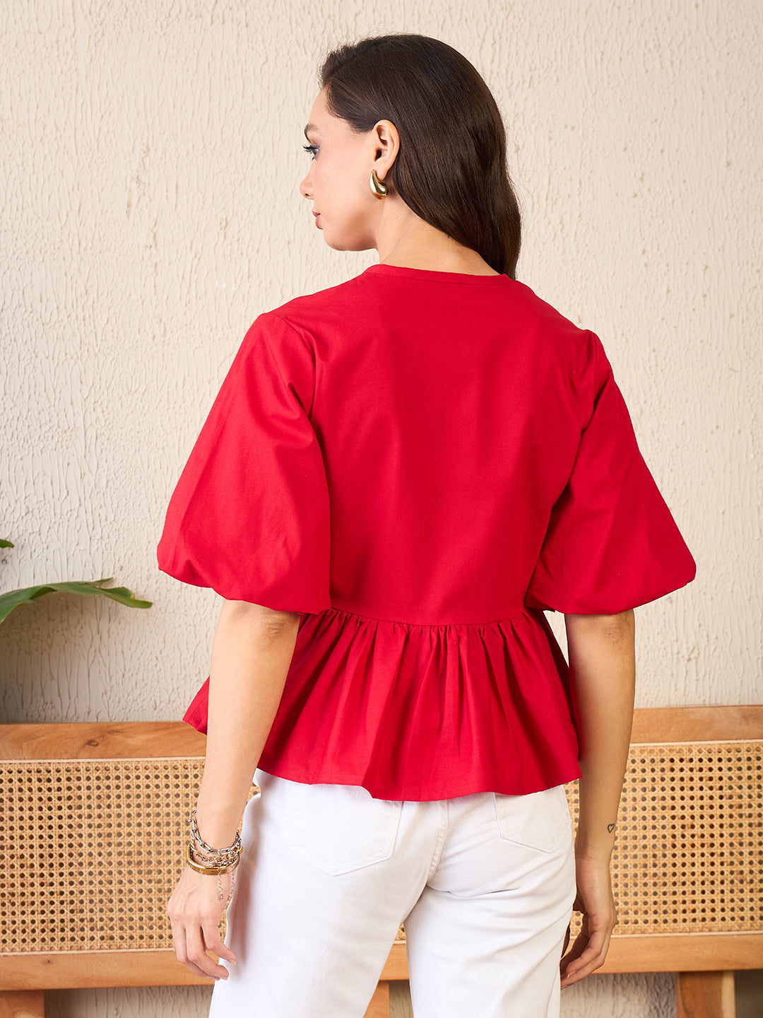 Cotton Tie-Up Peplum Top