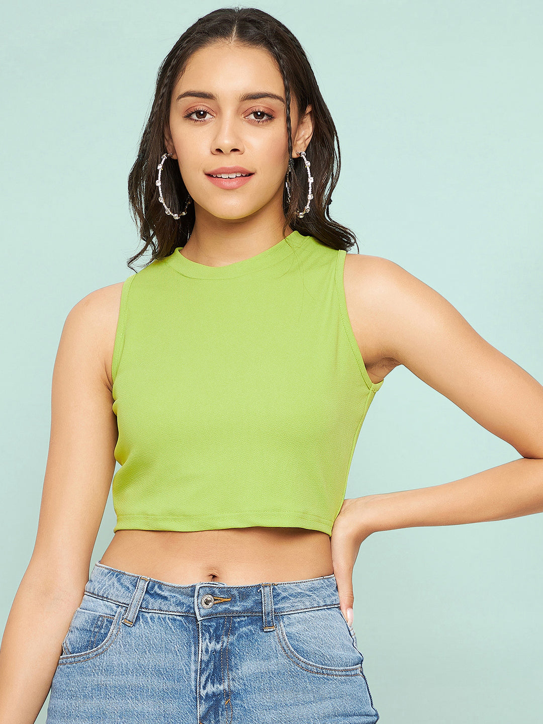 Cotton Stretchable High Neck Crop Top