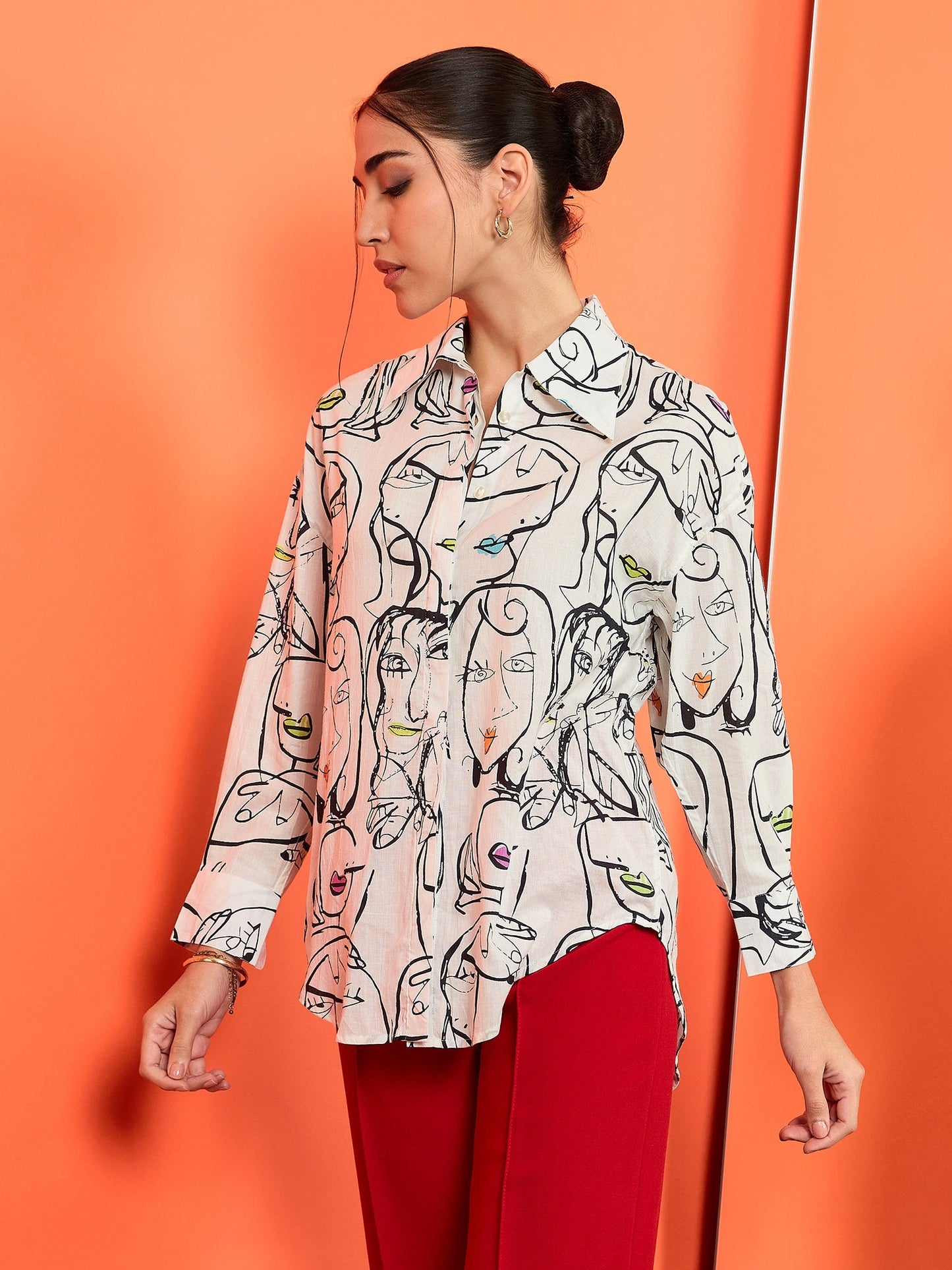 Printed Asymmetrical Cotton Shirt