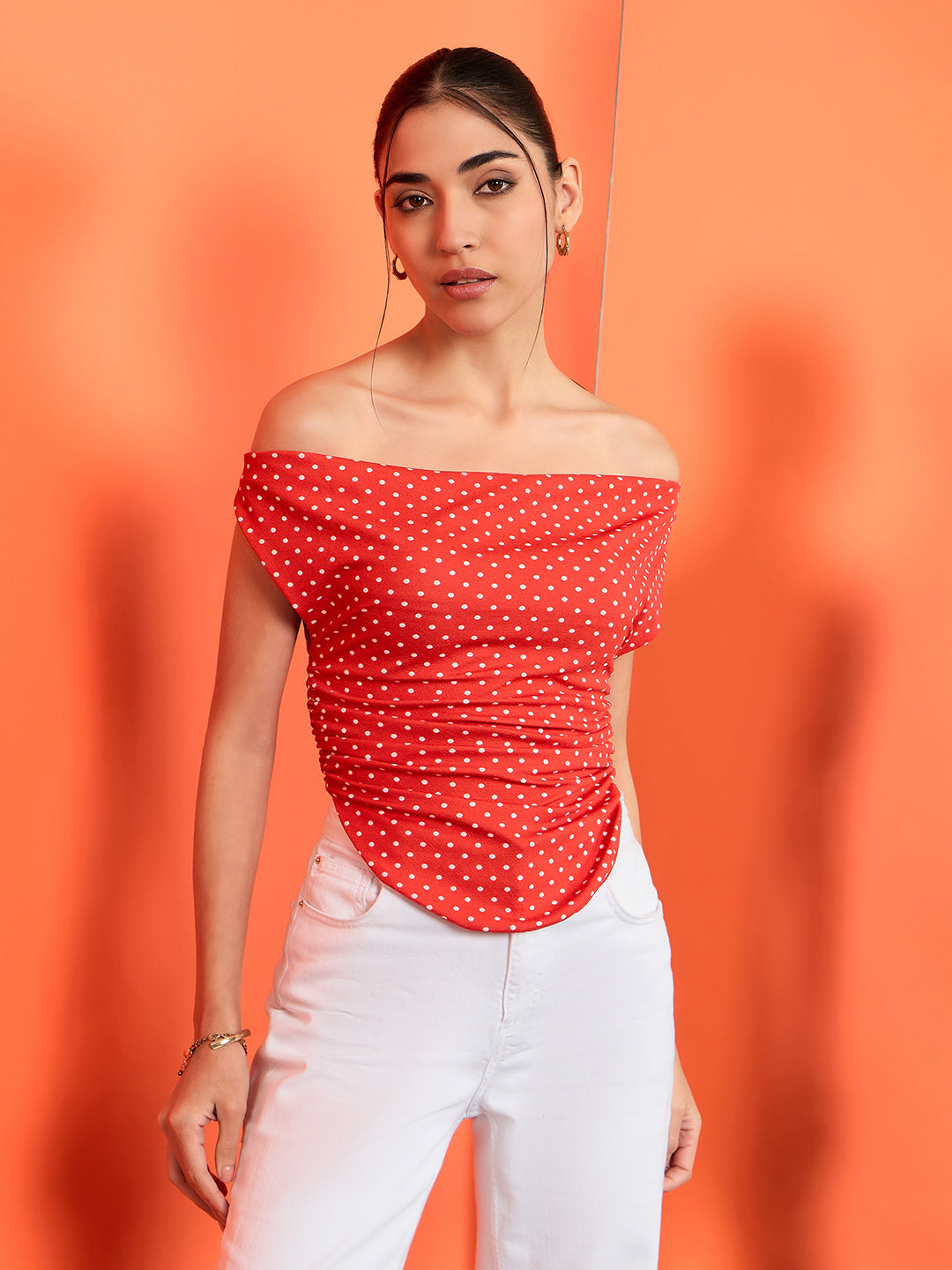 Printed Cotton Stretchable Draped Crop Top