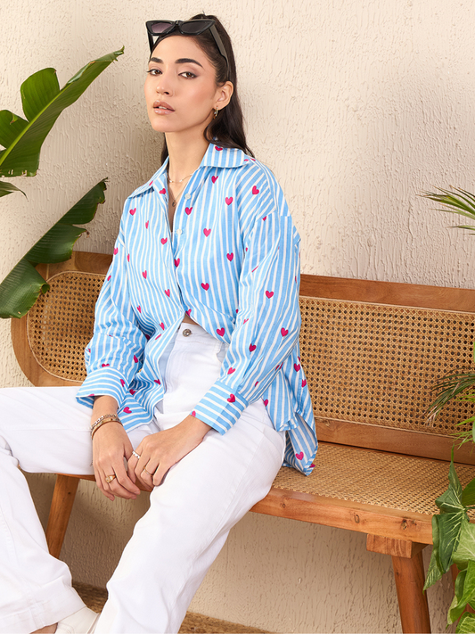 Printed Asymmetrical Cotton Shirt