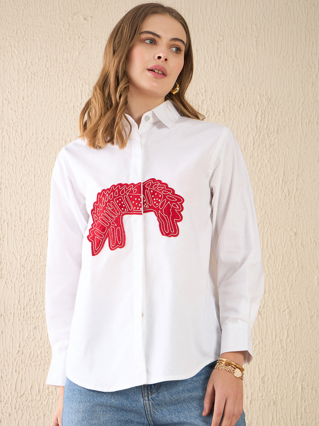 Embroidered Applique Cotton Shirt