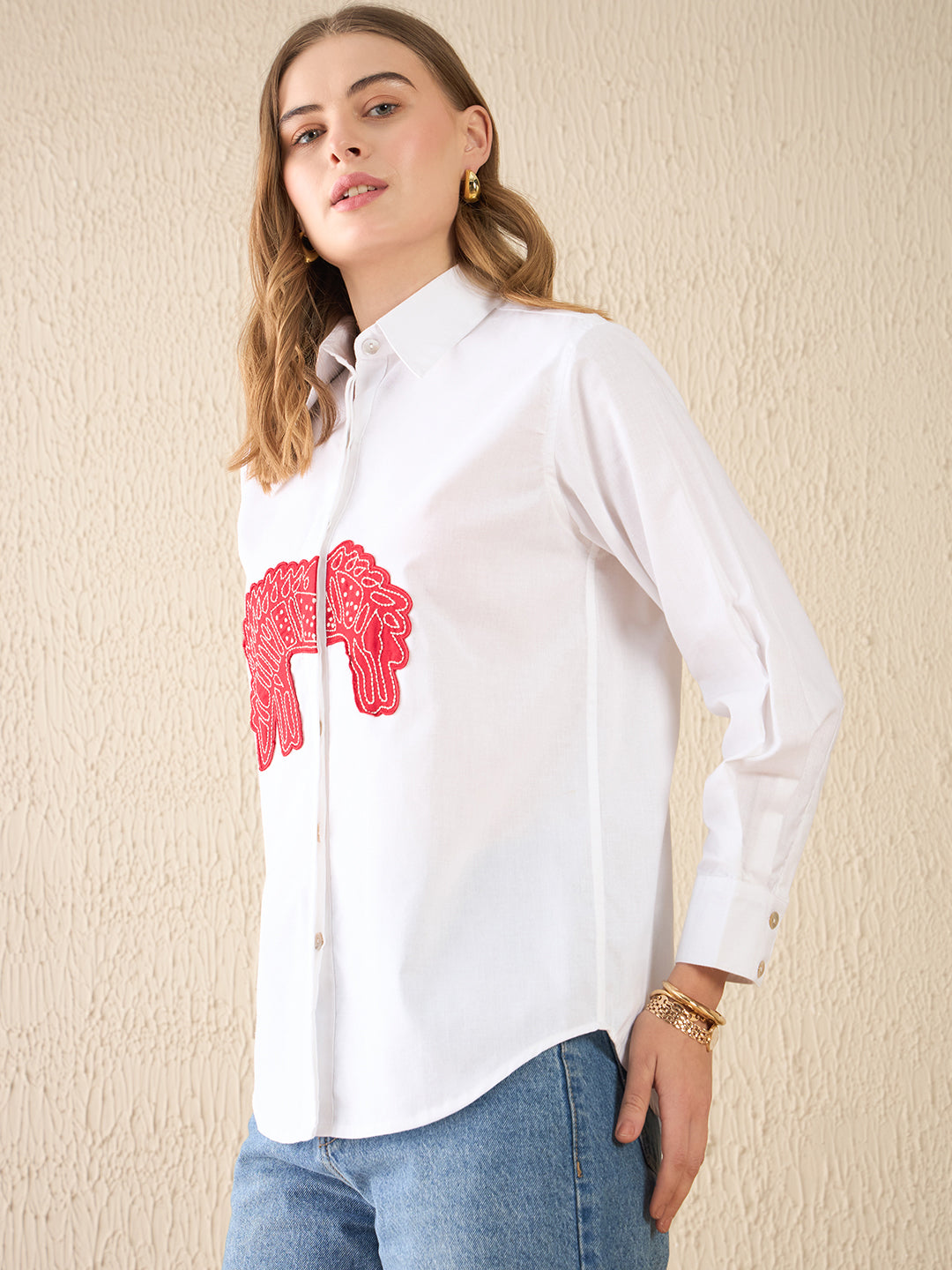 Embroidered Applique Cotton Shirt