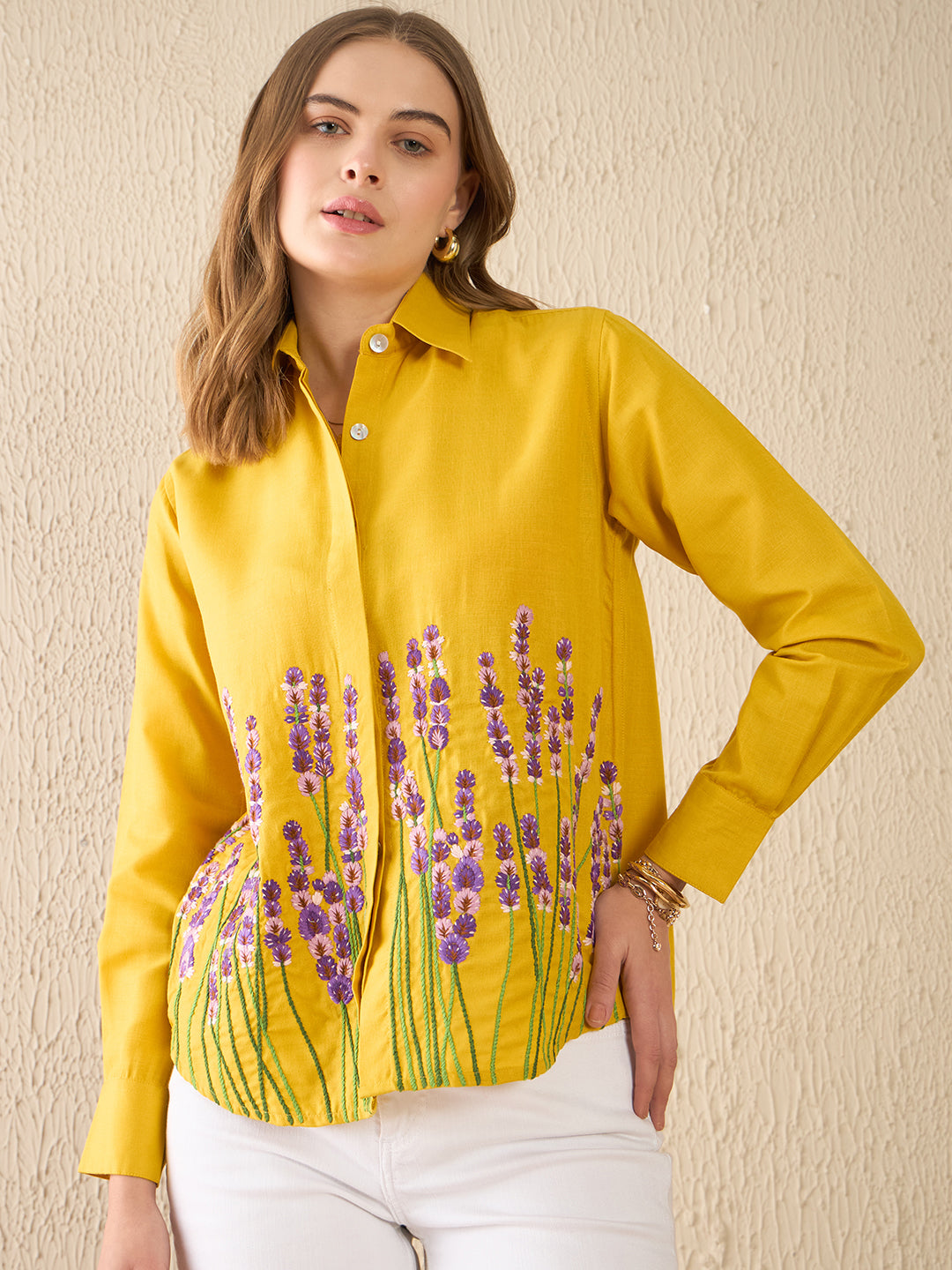 Floral Embroidered Cotton Shirt