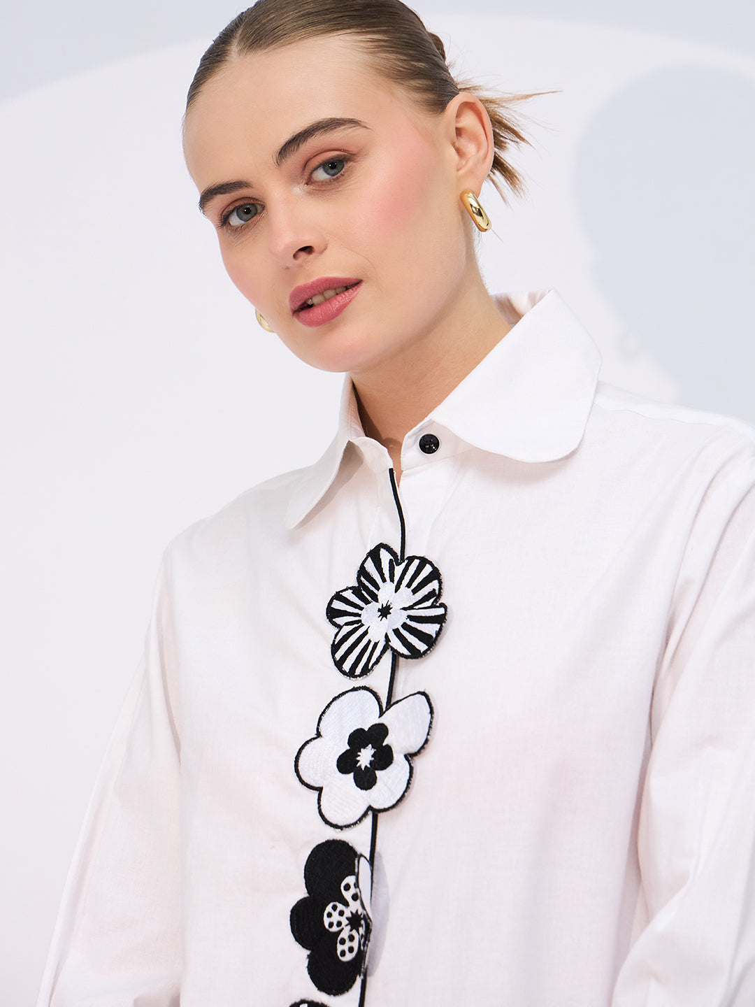 Embroidered Applique Cotton Shirt