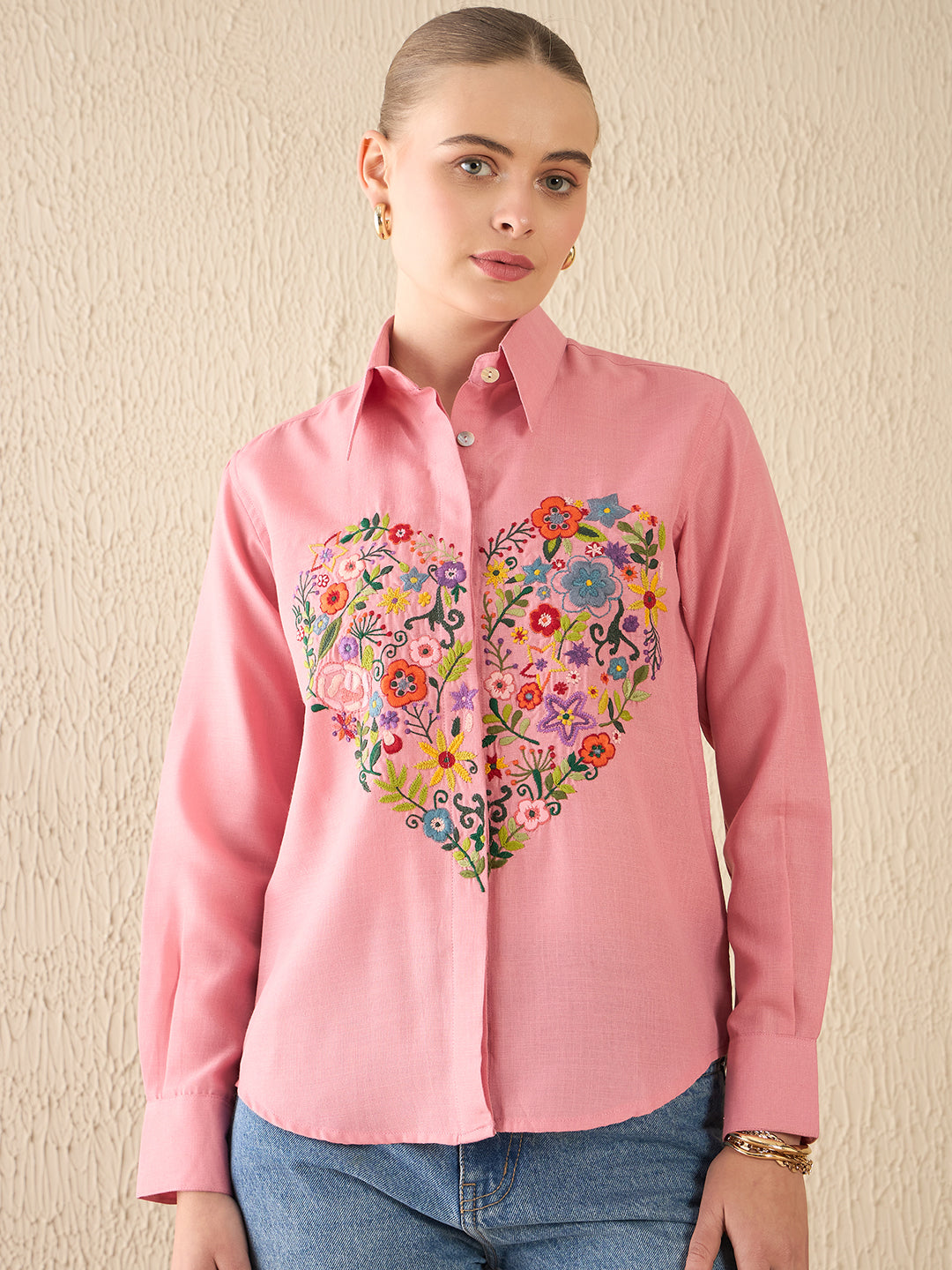 Floral Embroidered Cotton Shirt