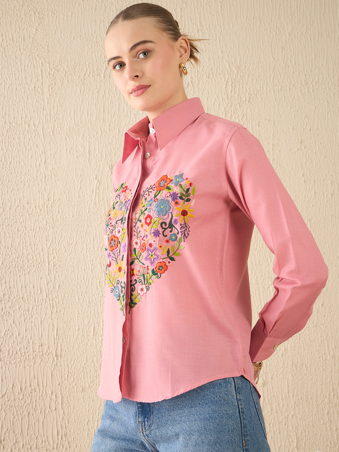 Floral Embroidered Cotton Shirt