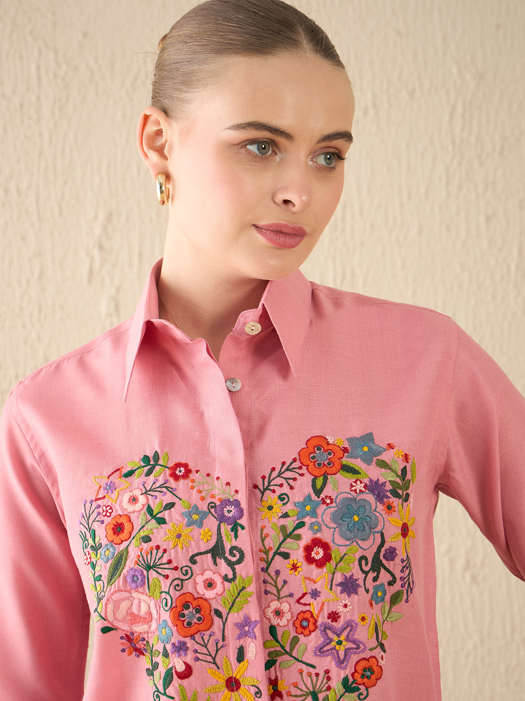 Floral Embroidered Cotton Shirt