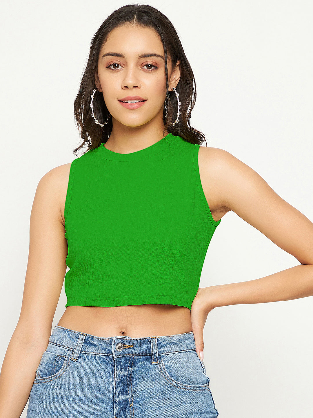 Cotton Stretchable High Neck Crop Top