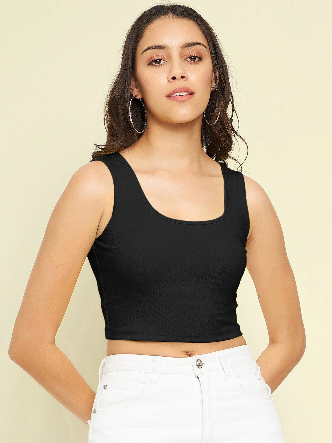 Cotton Stretchable Basic Round Neck Crop Top