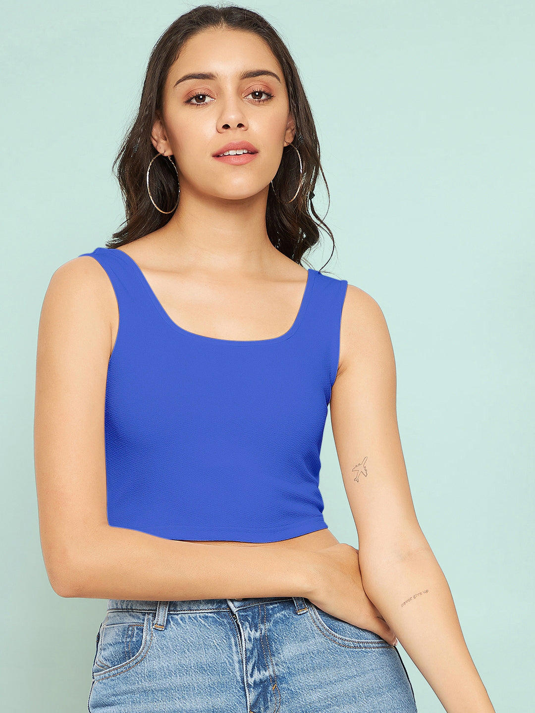 Cotton Stretchable Basic Round Neck Crop Top