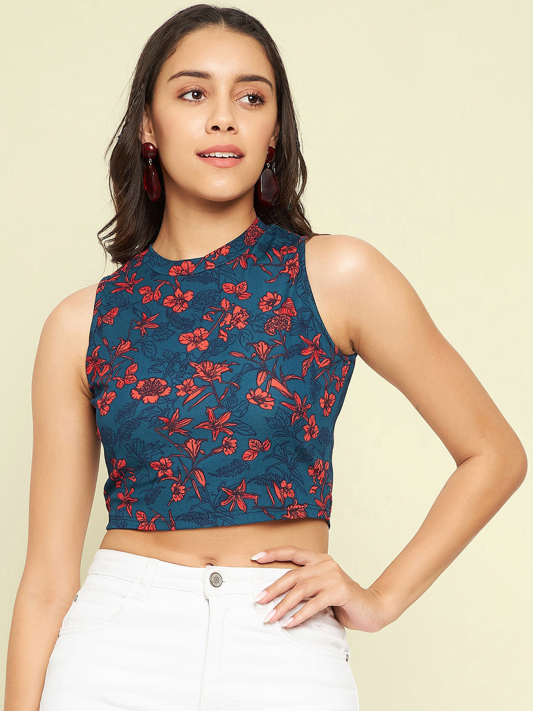 Cotton Stretchable High Neck Crop Top