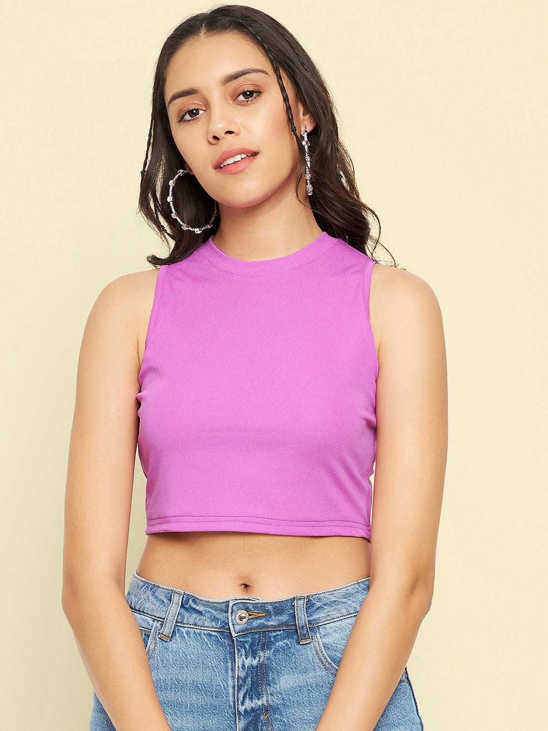 Cotton Stretchable High Neck Crop Top