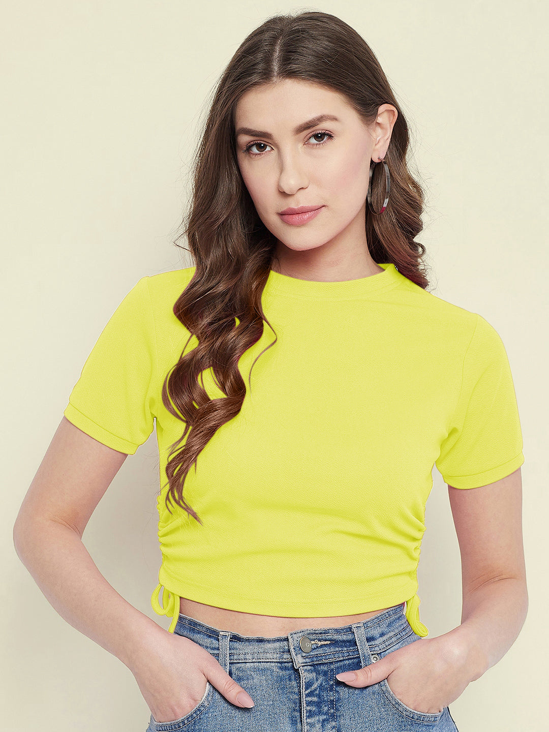 Cotton Stretchable Side Drawstring Crop Top