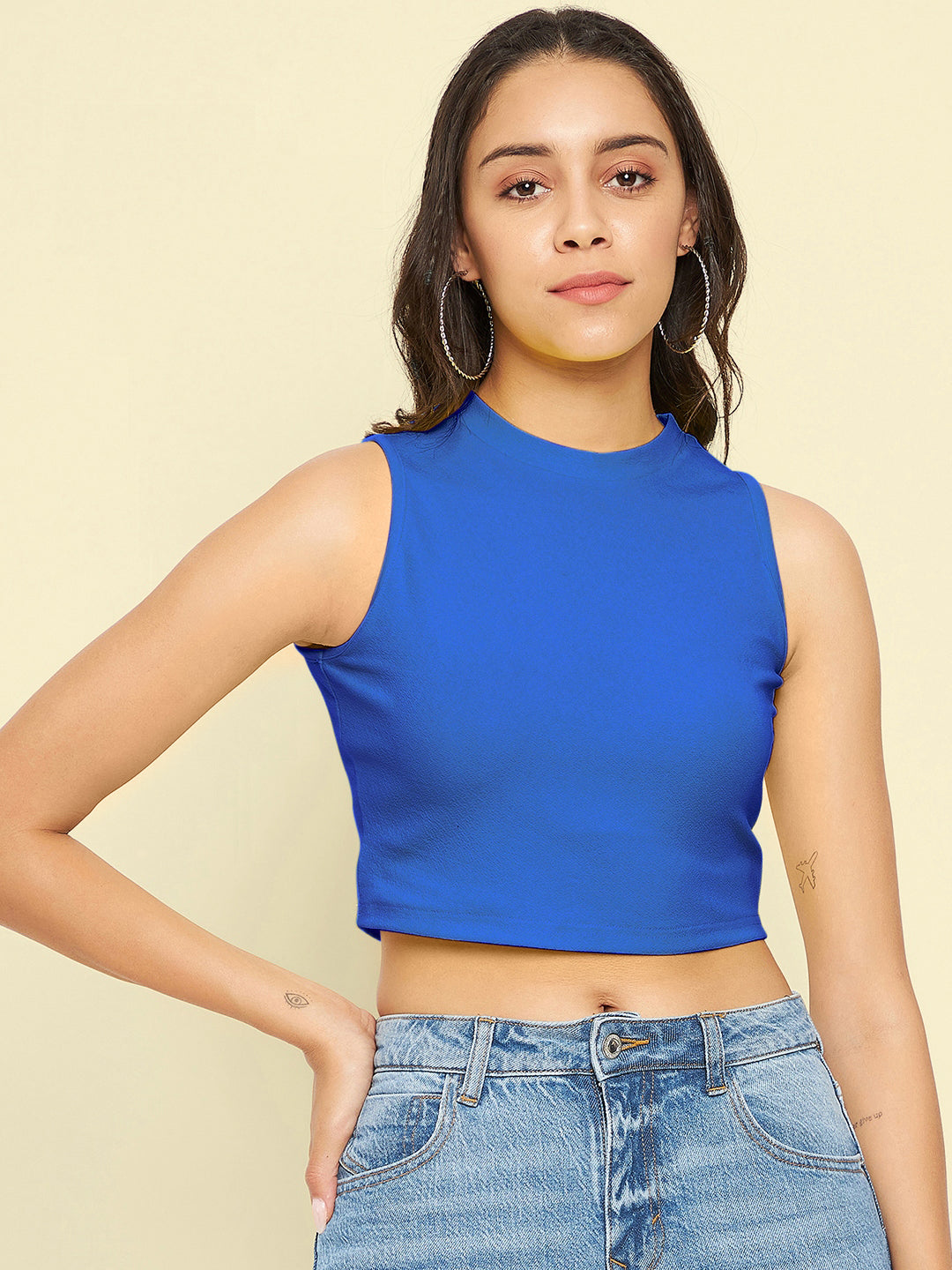 Cotton Stretchable High Neck Crop Top