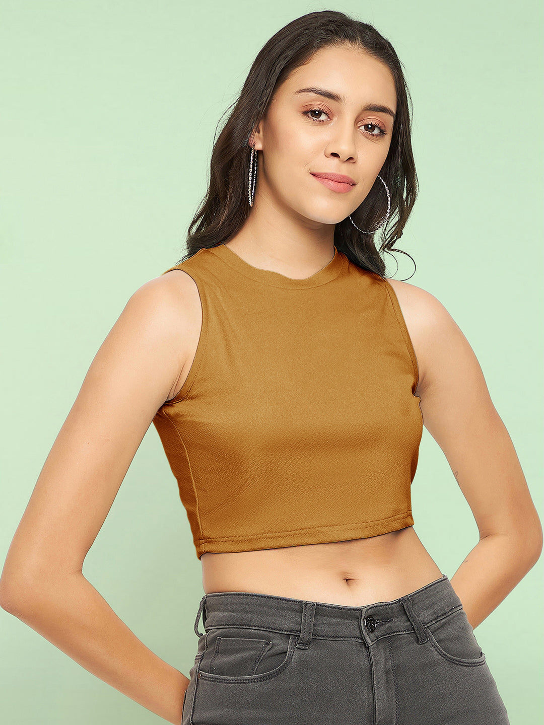 Cotton Stretchable High Neck Crop Top