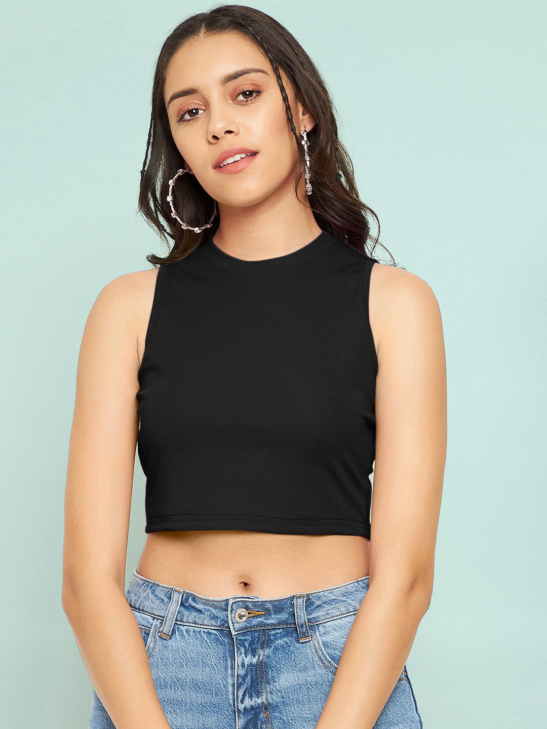 Cotton Stretchable High Neck Crop Top