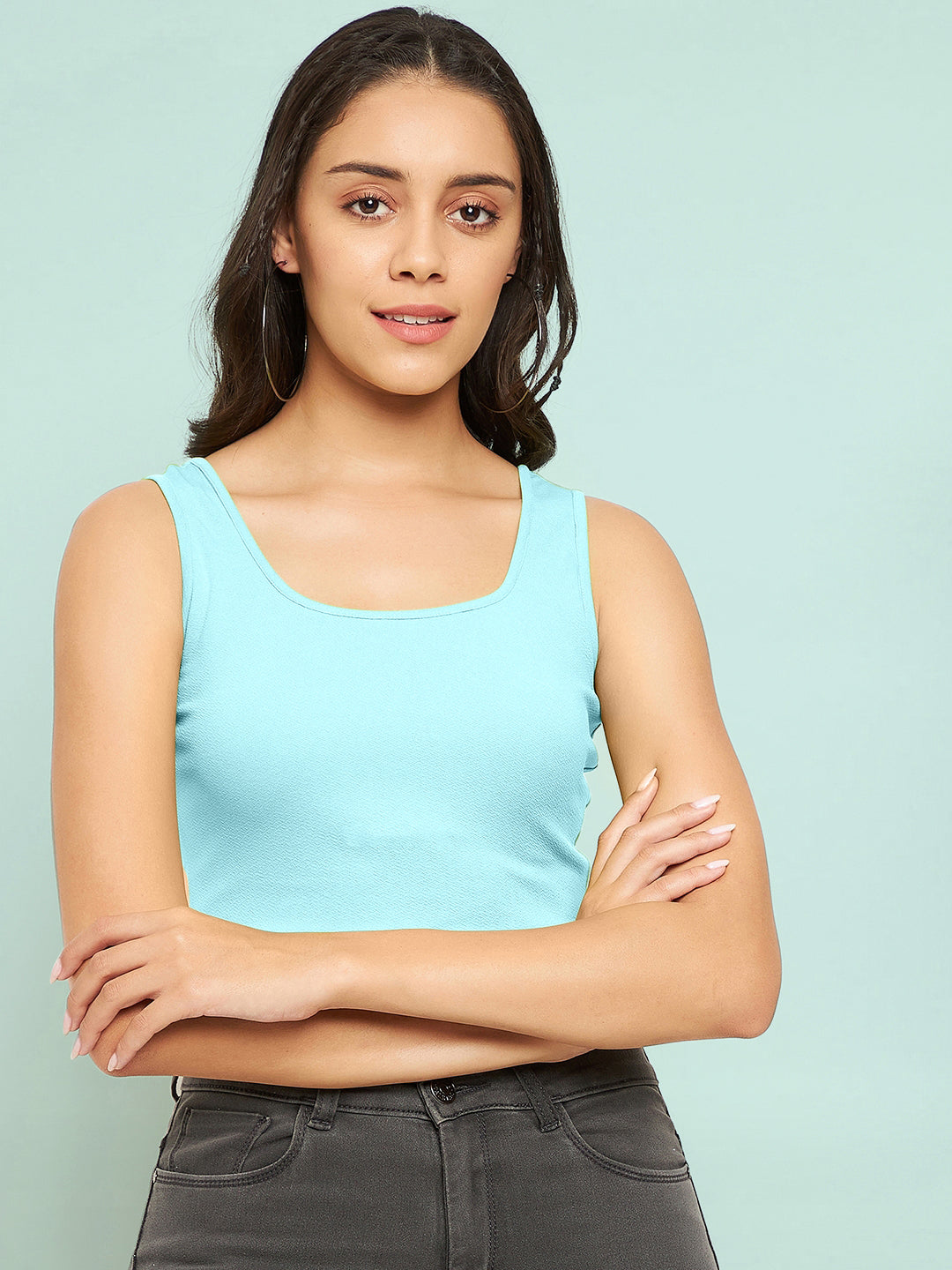 Cotton Stretchable Basic Round Neck Crop Top