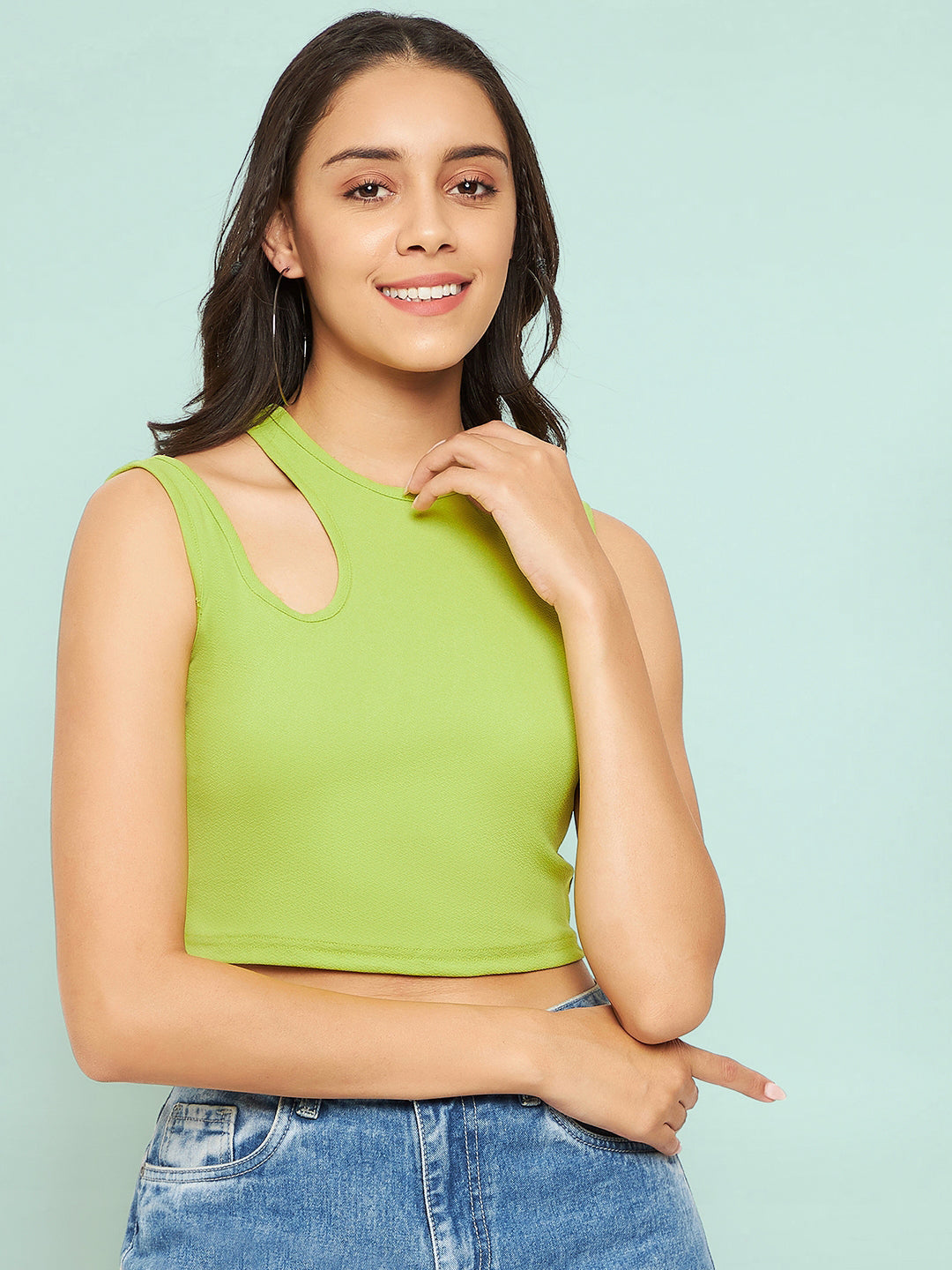 Cotton Stretchable Shoulder Cutout Crop Top