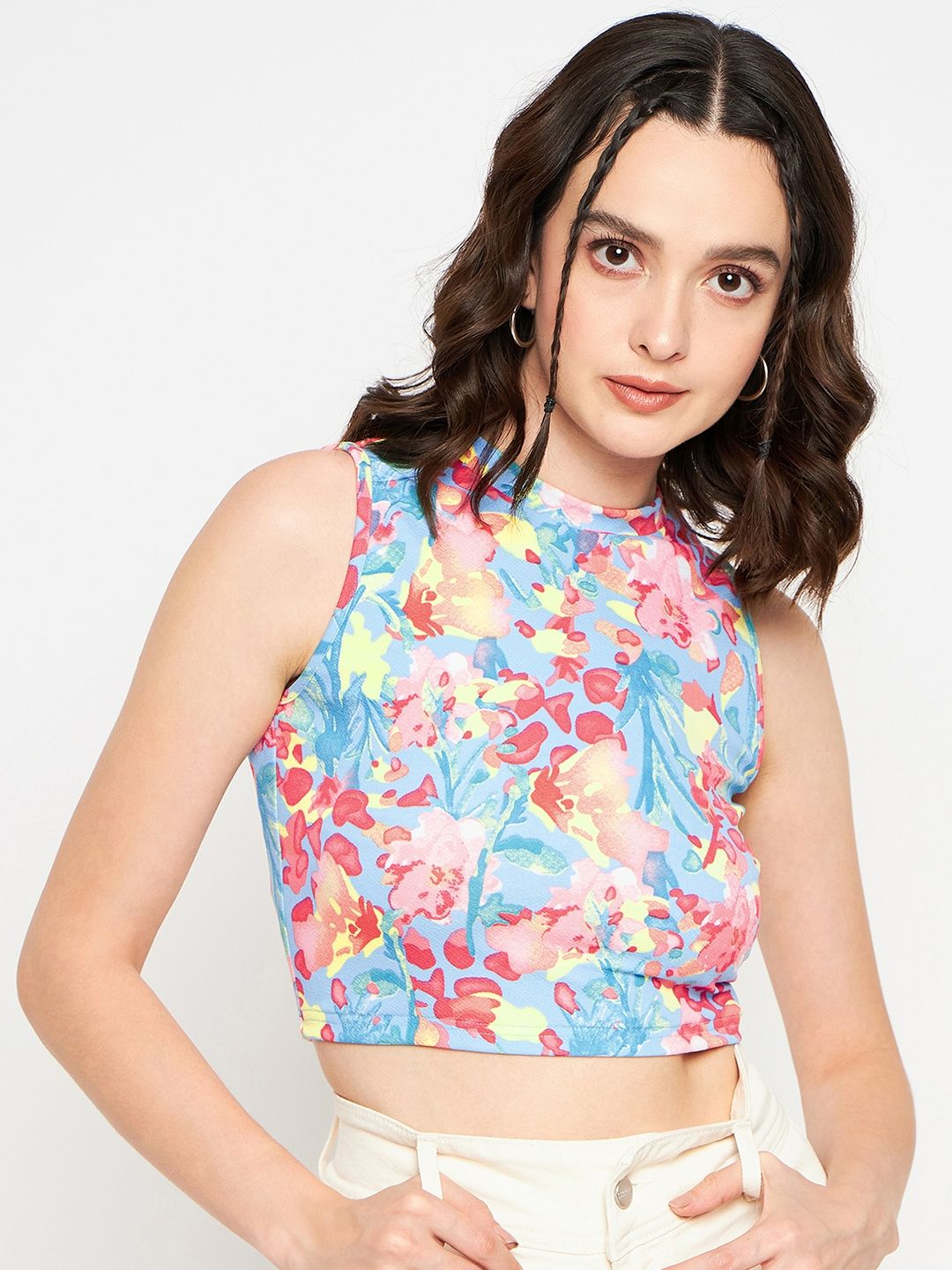 Cotton Stretchable High Neck Crop Top