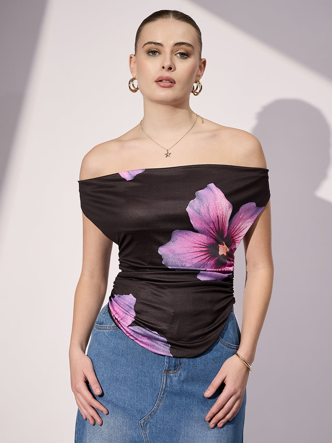 Printed Cotton Stretchable Draped Crop Top