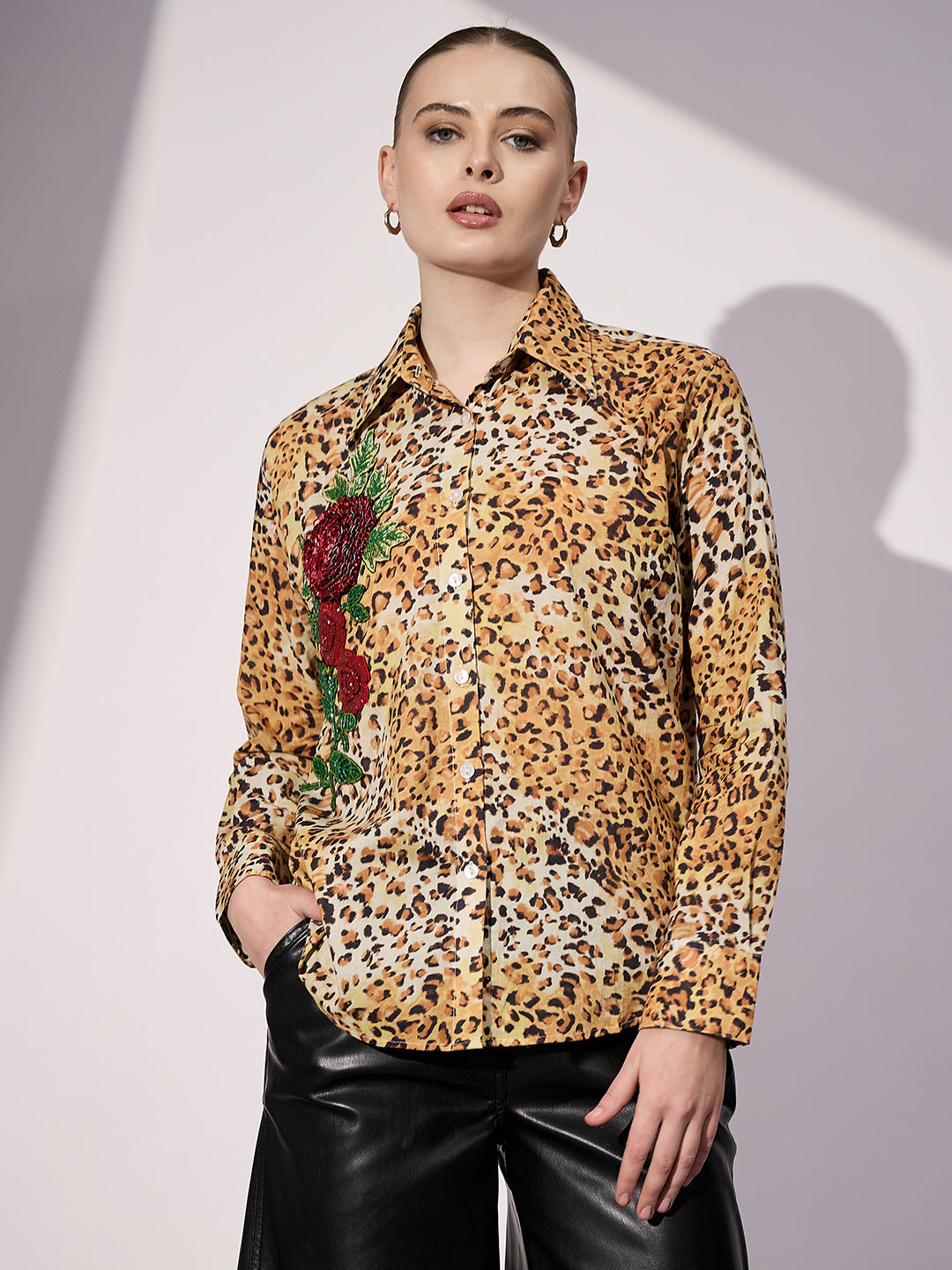 Sequinned Applique Cotton Shirt