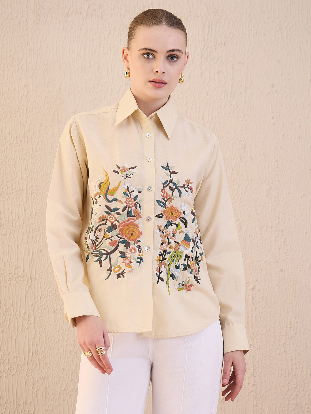 Floral Embroidered Cotton Shirt