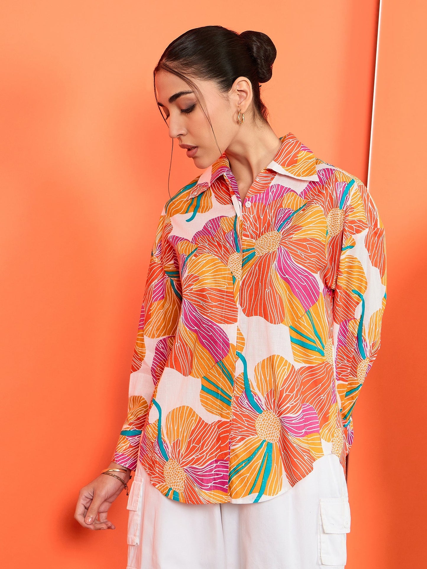 Printed Asymmetrical Cotton Shirt