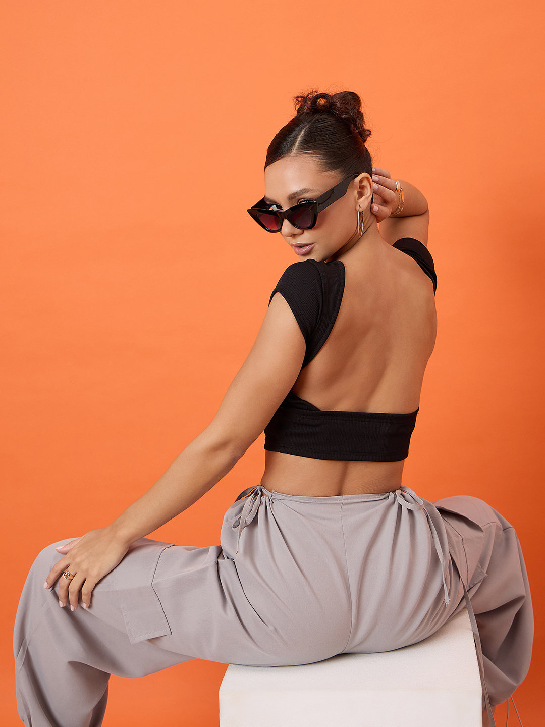 Half Sleeve Ribbed Stretchable Backless Top