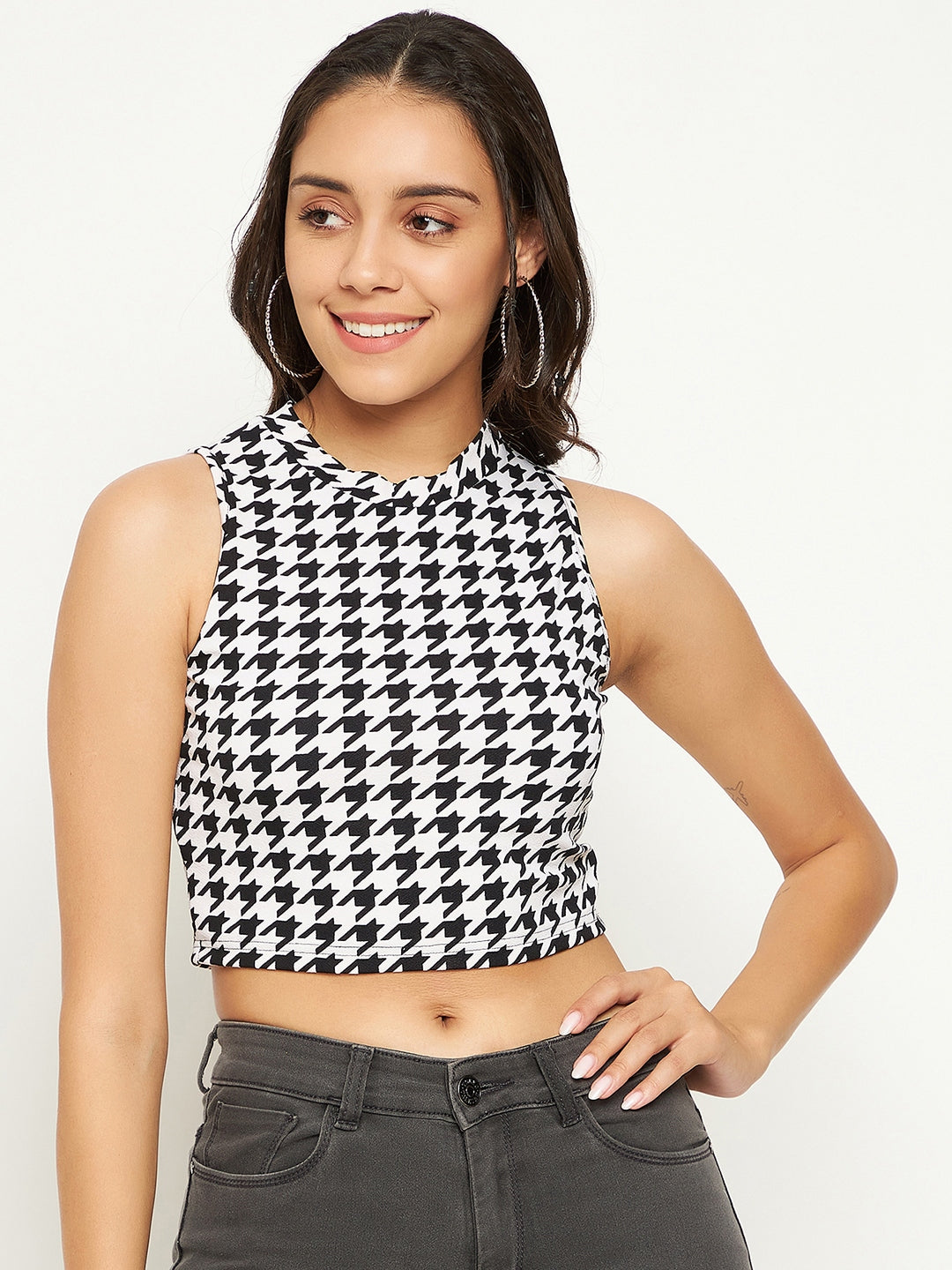 Cotton Stretchable High Neck Crop Top