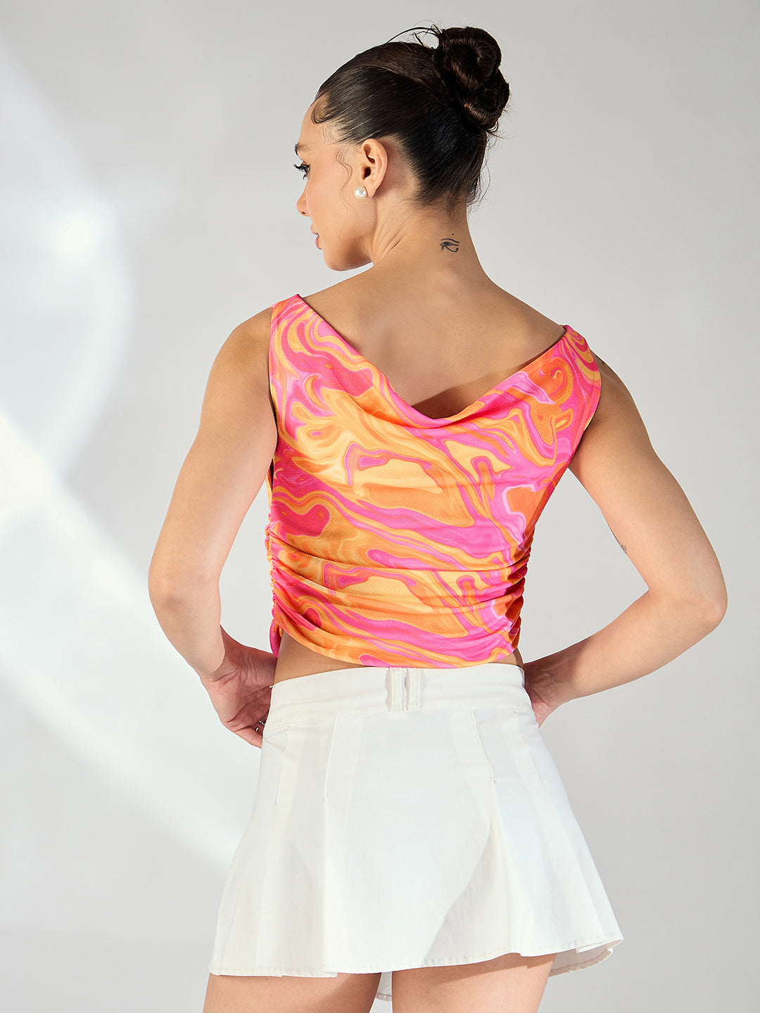 Printed Cotton Stretchable Draped Crop Top