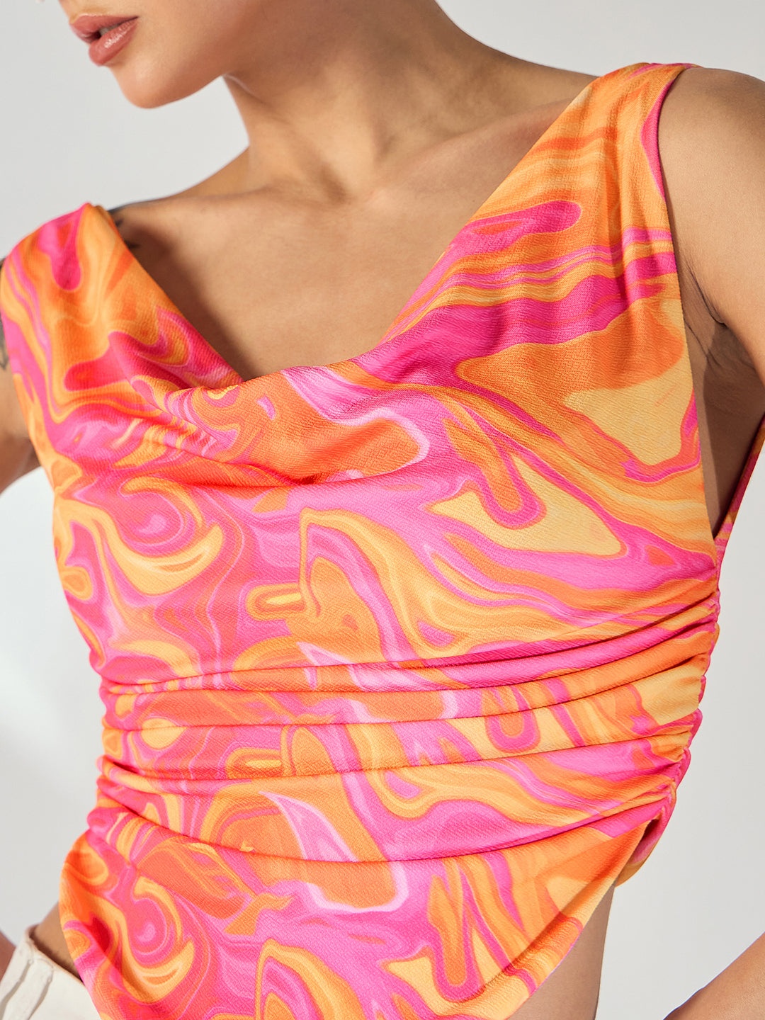 Printed Cotton Stretchable Draped Crop Top