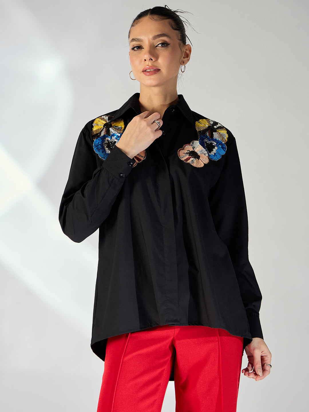 Sequinned Applique Cotton Shirt