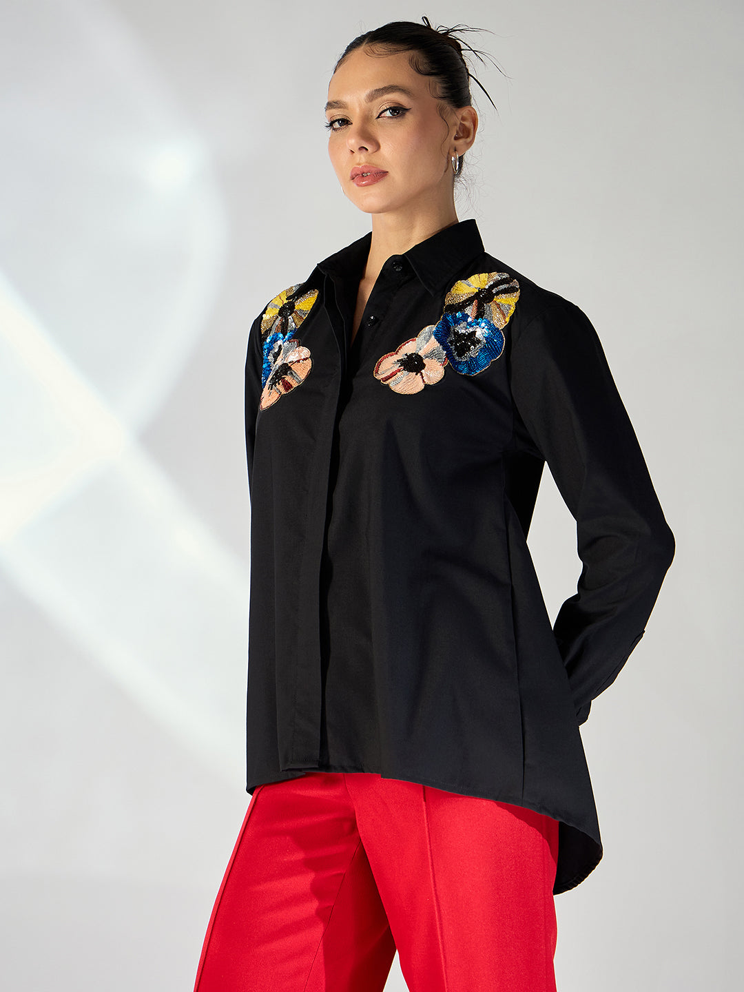 Sequinned Applique Cotton Shirt