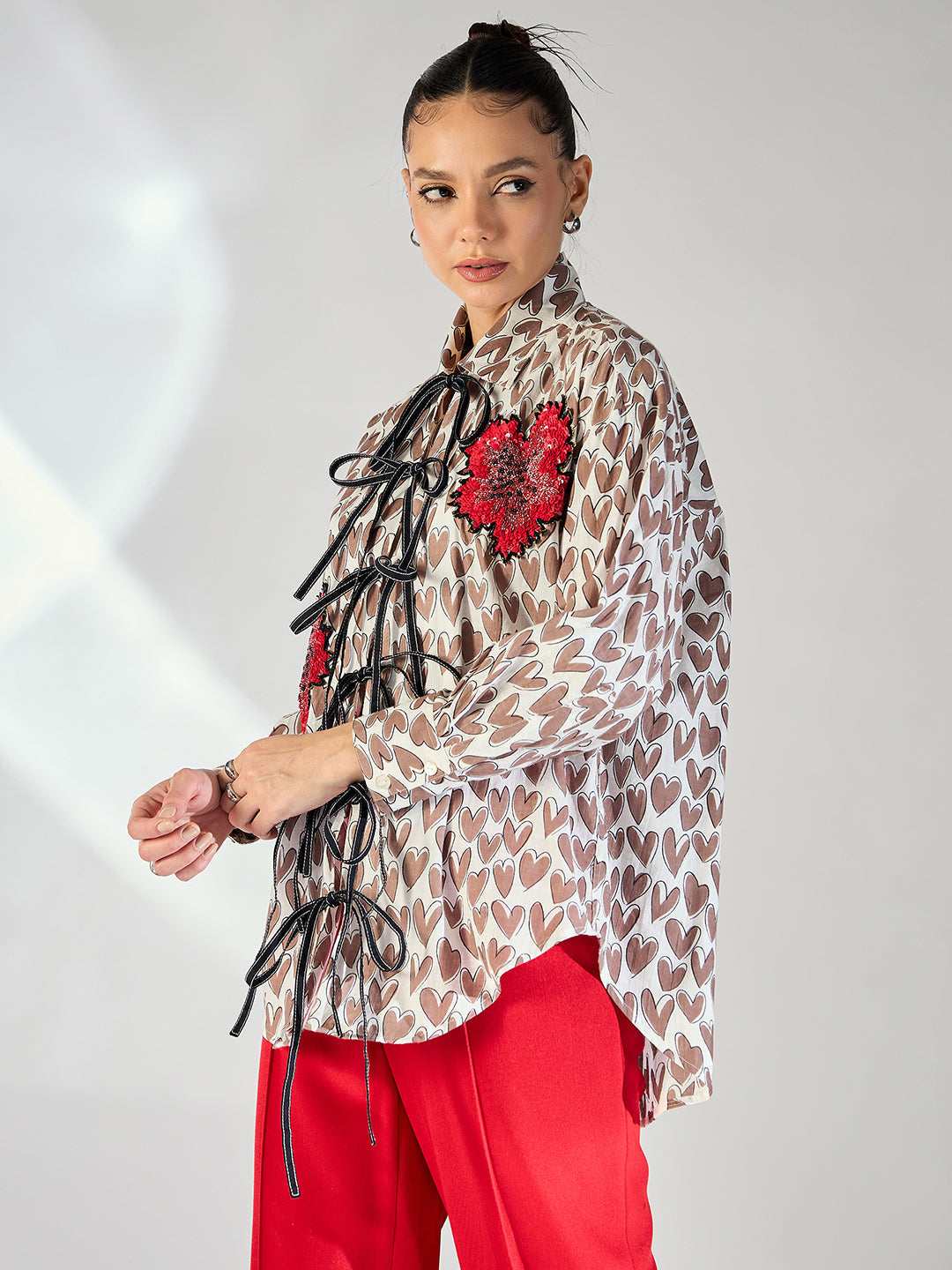 Printed Tie-Up Full Sleeve Sequinned Cotton Shirt