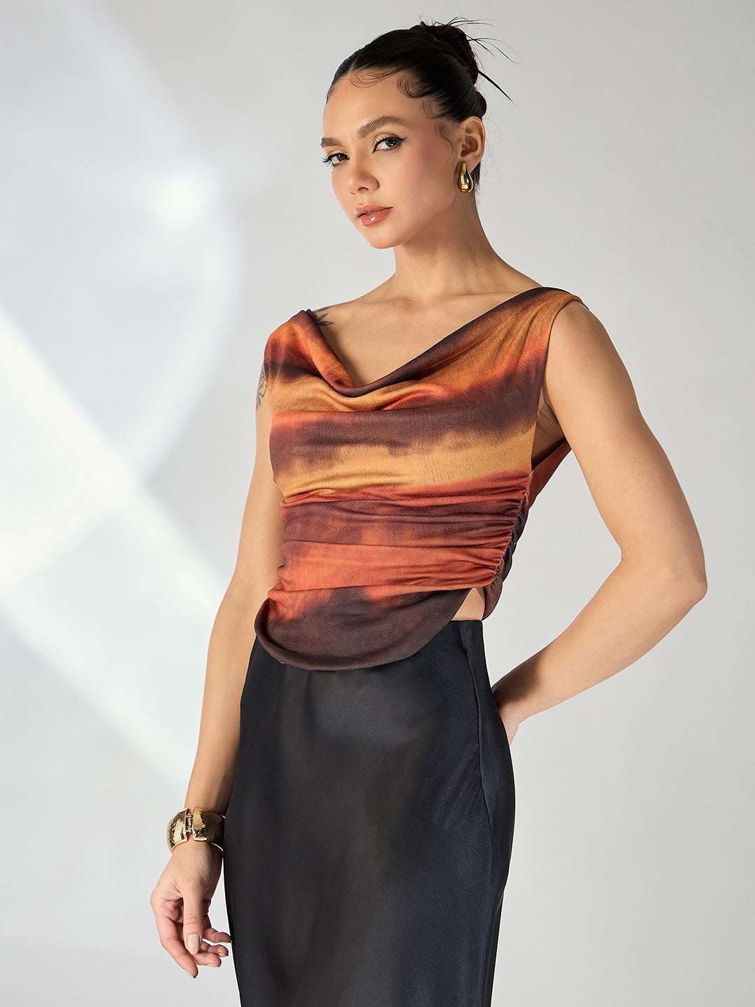 Printed Cotton Stretchable Draped Crop Top