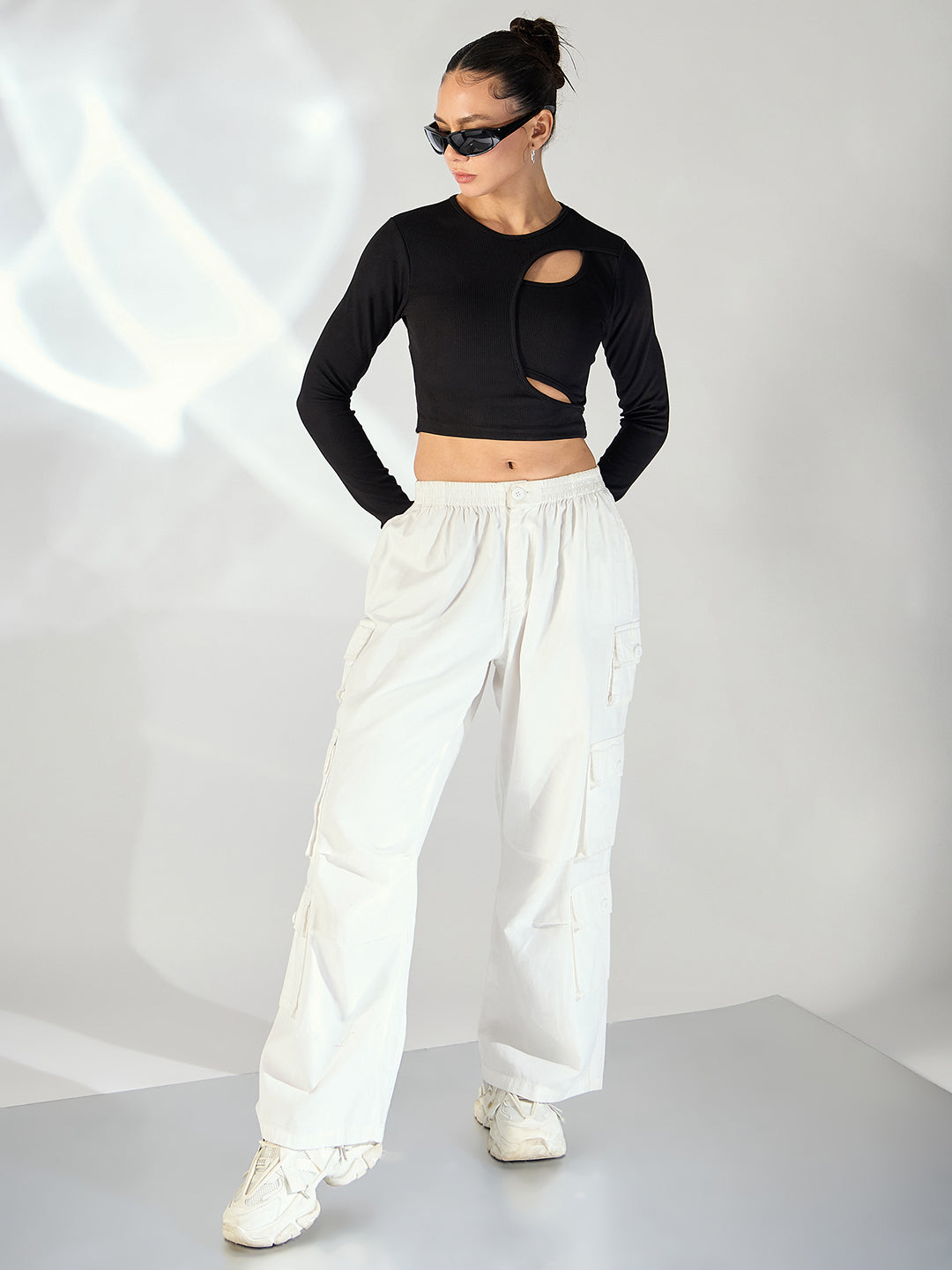 Stretchable Ribbed Top with Front Cut Outs