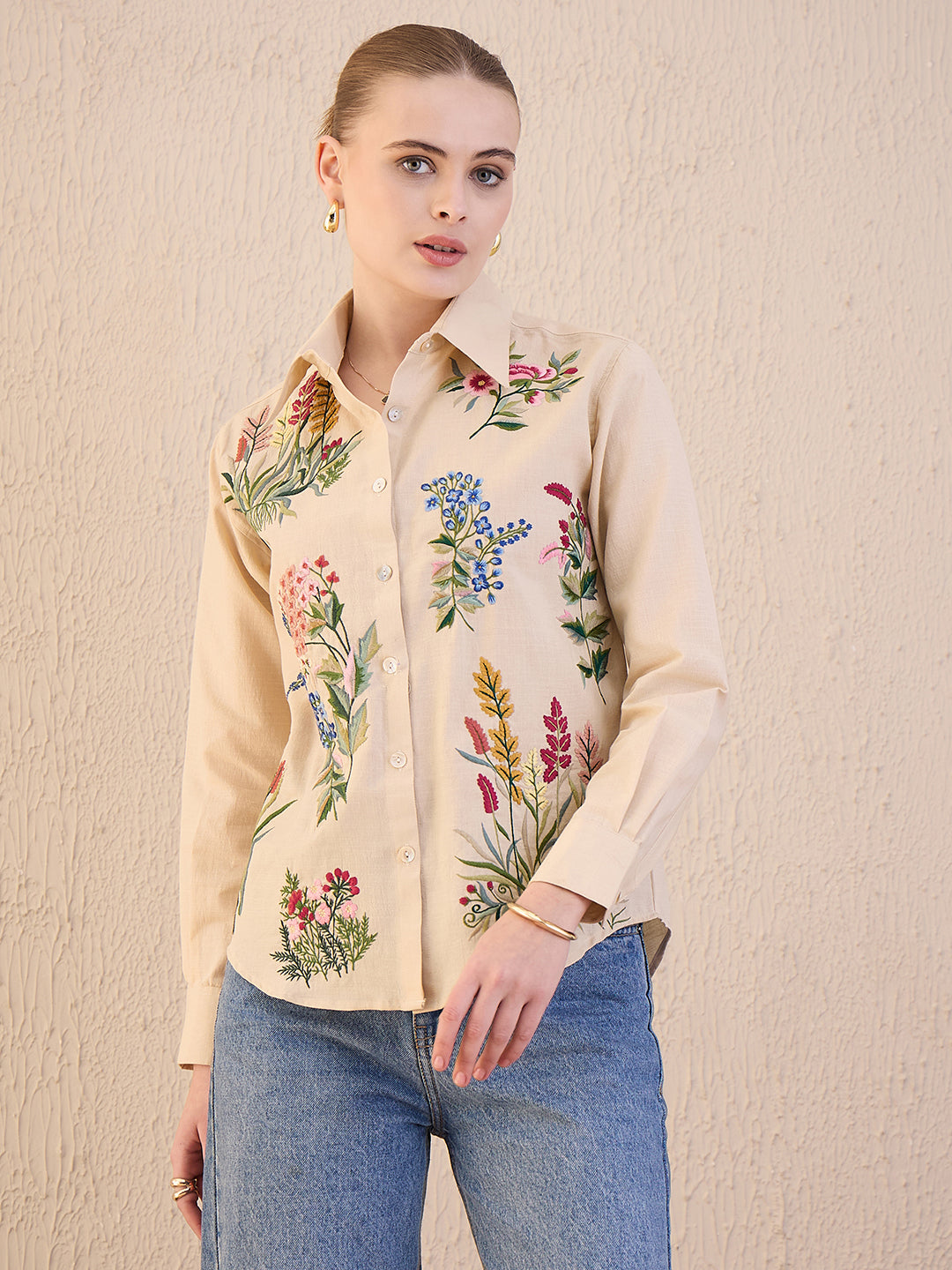 Floral Embroidered Cotton Shirt