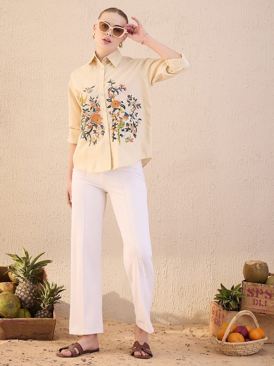 Floral Embroidered Cotton Shirt