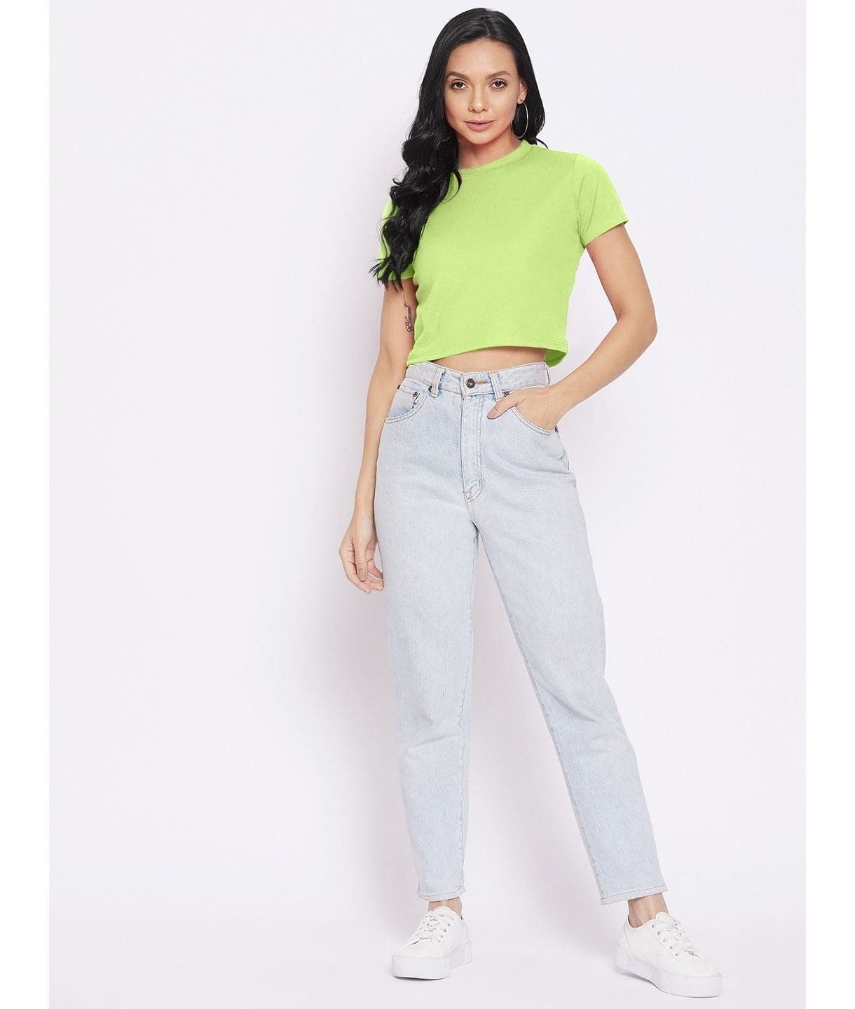 Solid Cotton Stretchable Crop Top