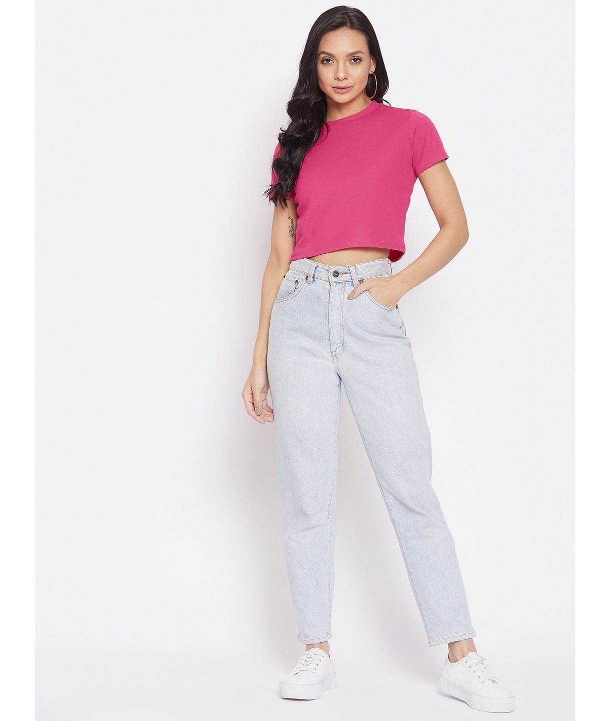 Solid Cotton Stretchable Crop Top