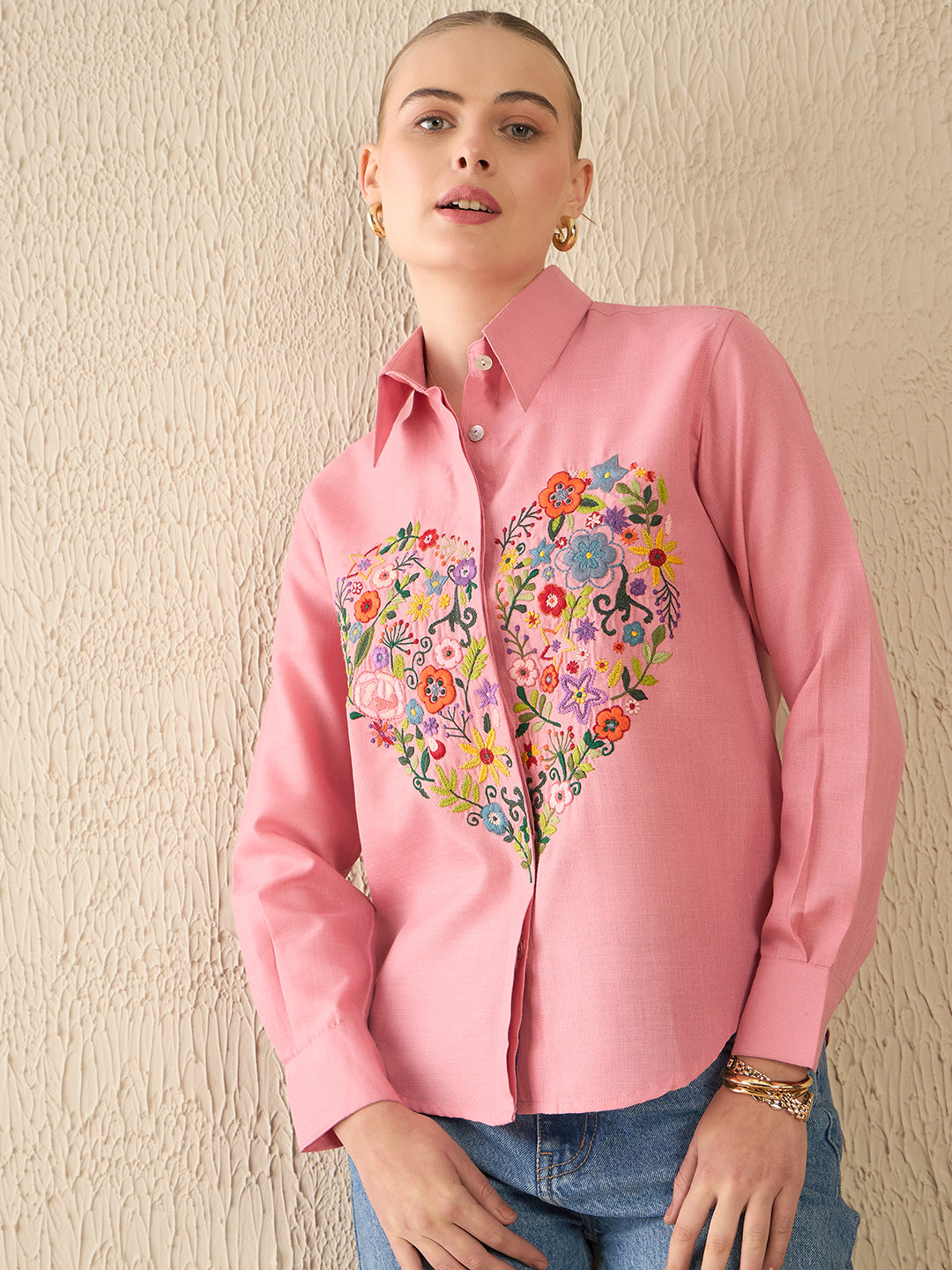 Floral Embroidered Cotton Shirt