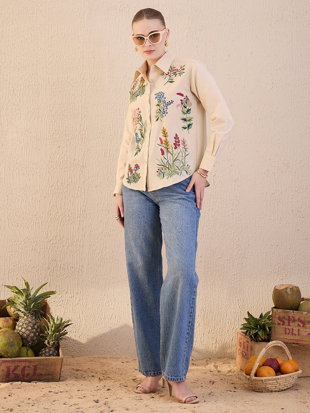 Floral Embroidered Cotton Shirt