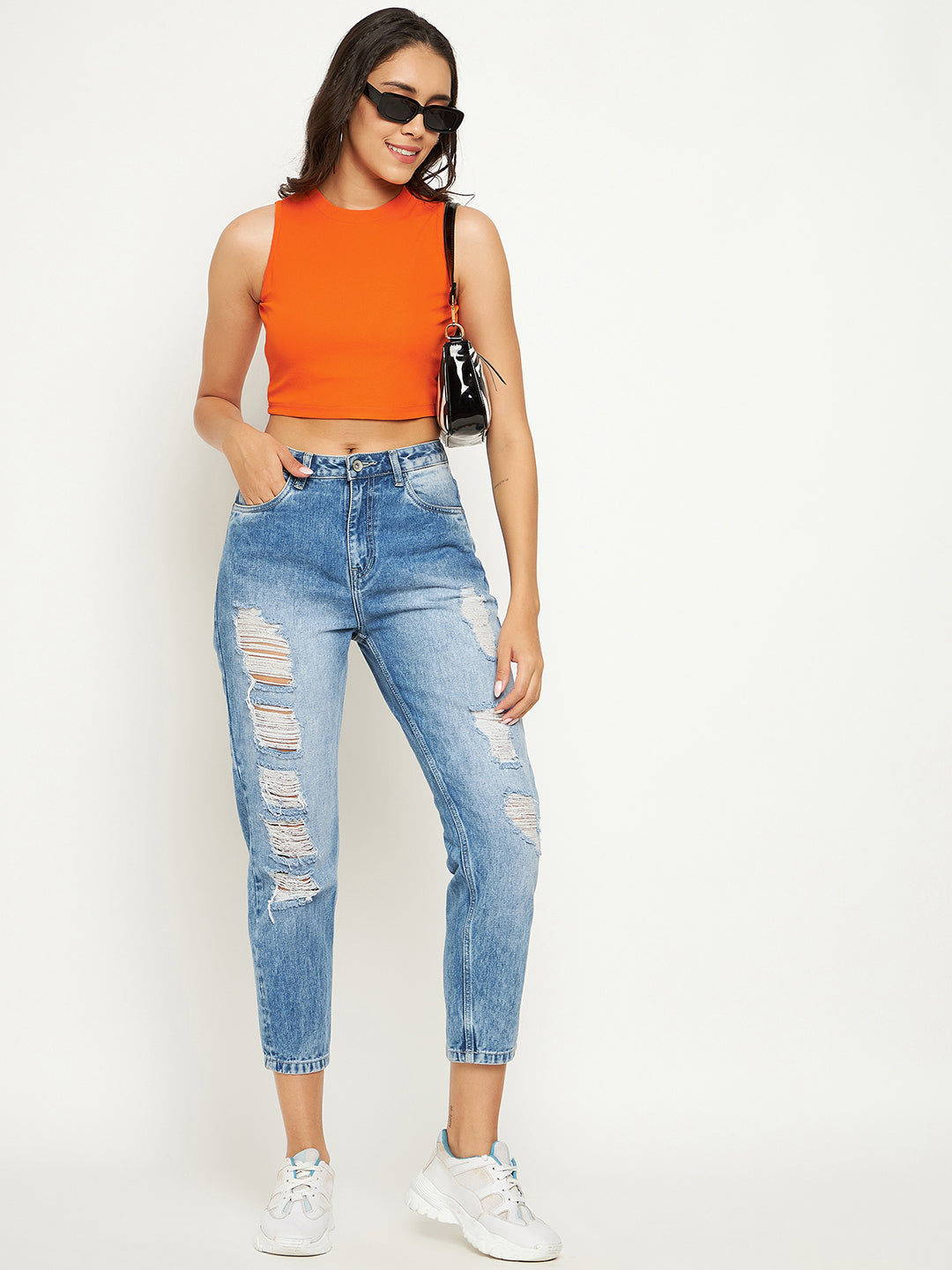 Cotton Stretchable High Neck Crop Top