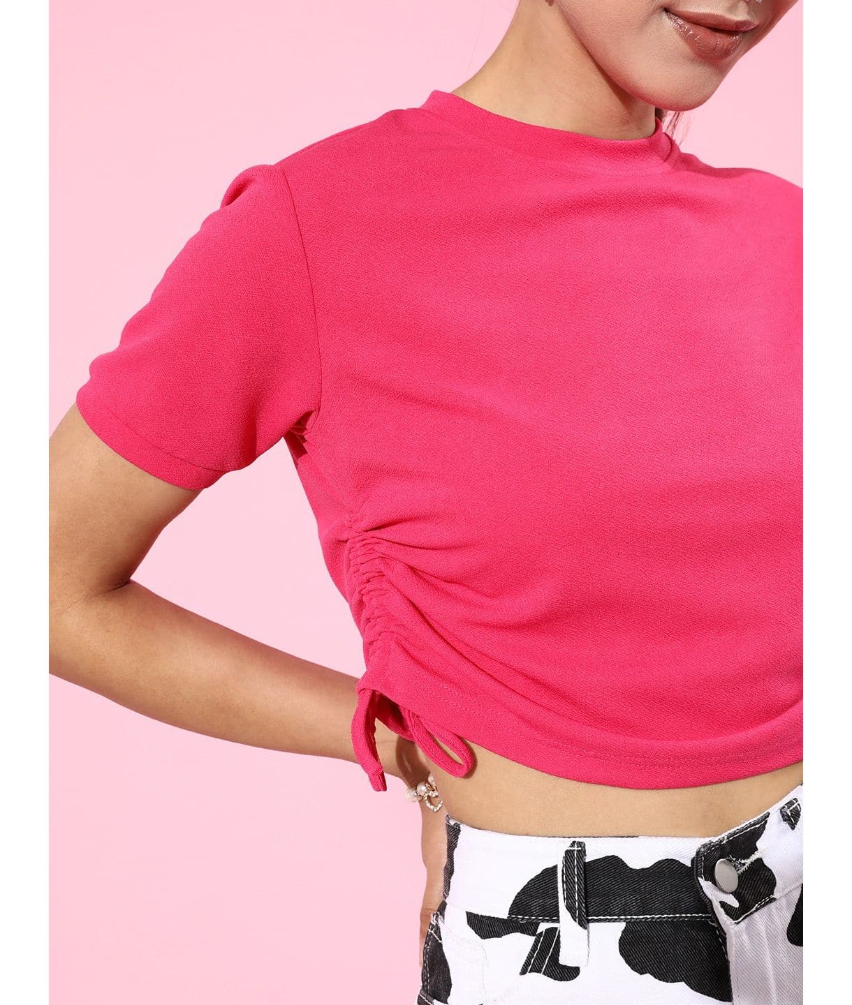 Cotton Stretchable Side Drawstring Crop Top