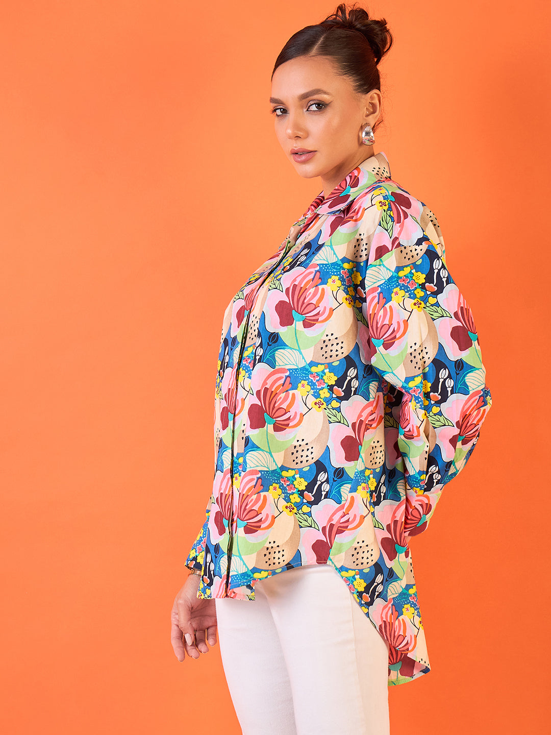 Printed Asymmetrical Cotton Shirt