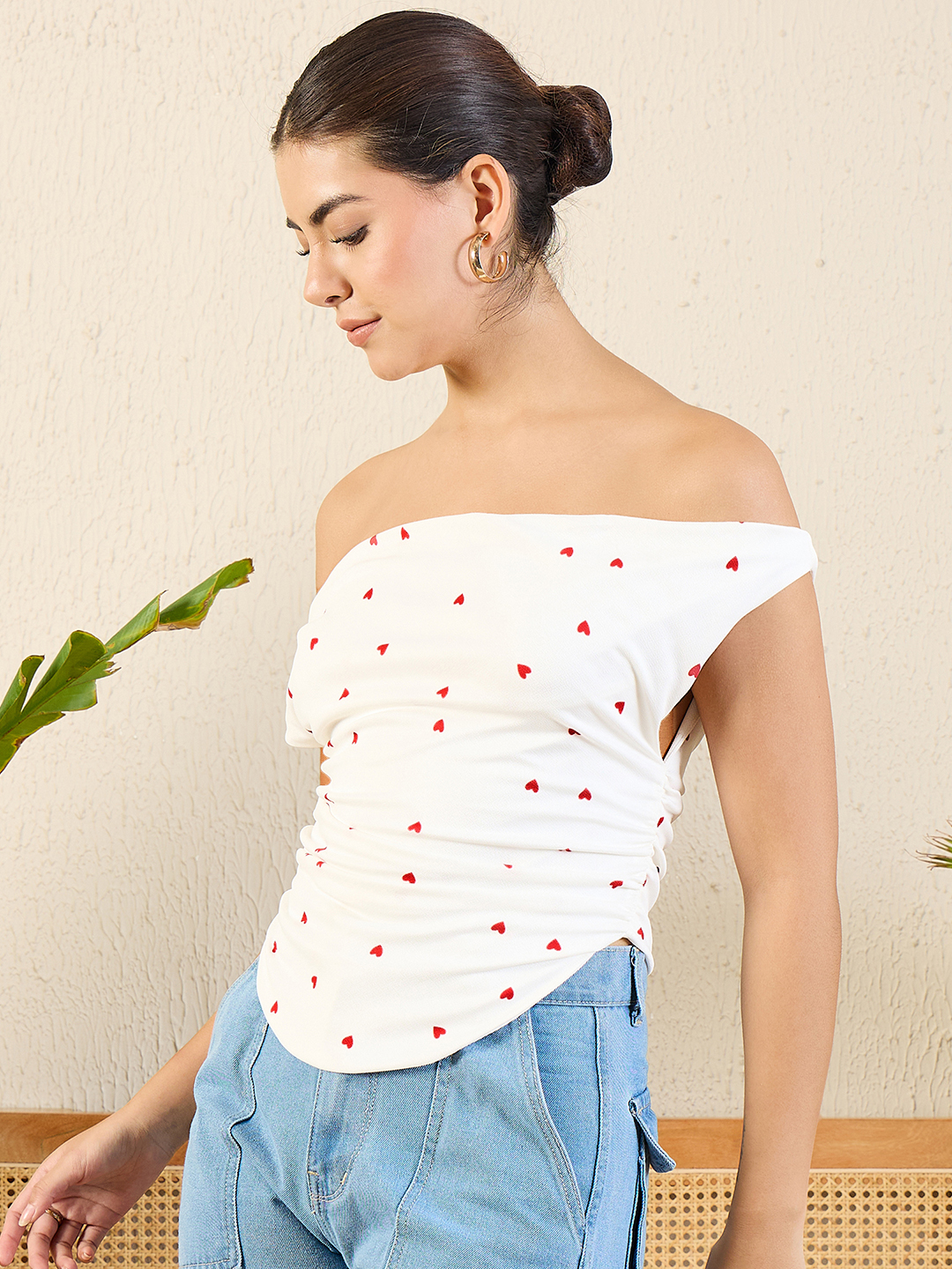 Printed Cotton Stretchable Draped Crop Top