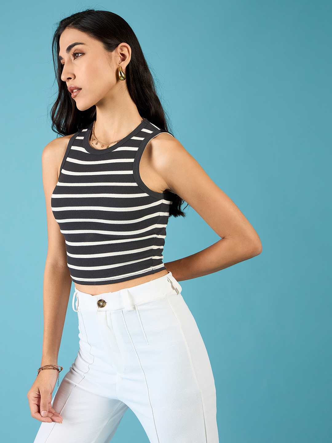 Stretchable Ribbed Sleeveless Crop Top