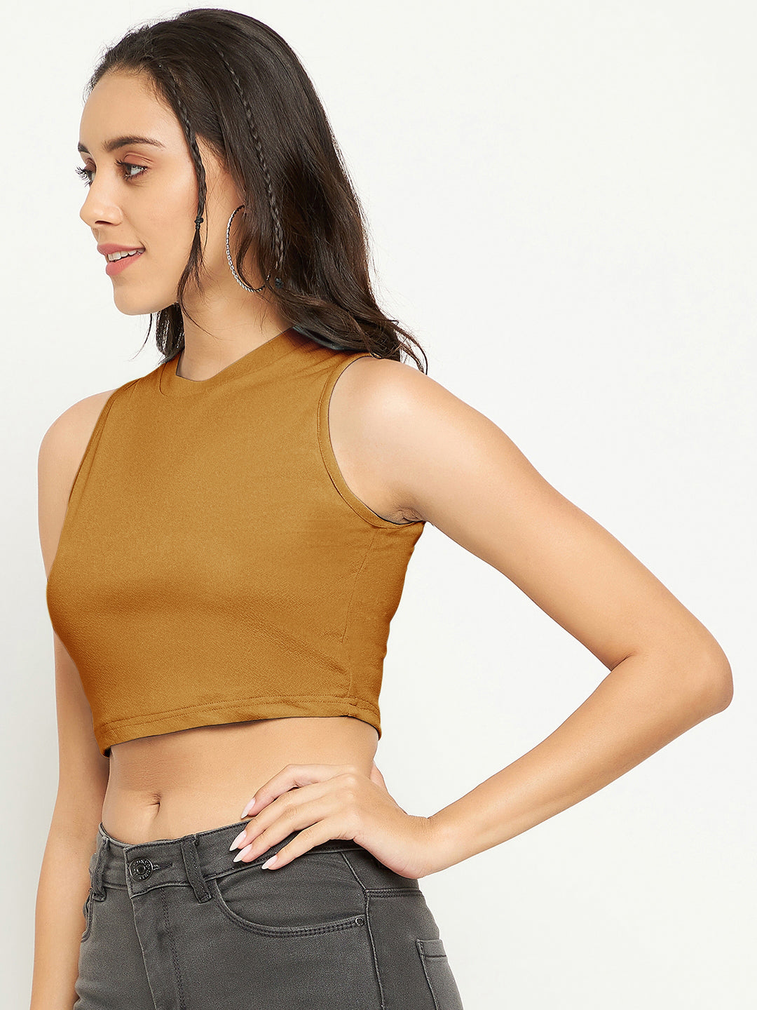 Cotton Stretchable High Neck Crop Top