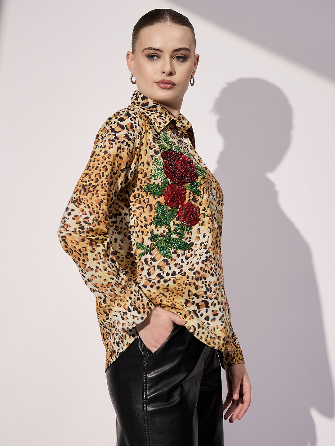 Sequinned Applique Cotton Shirt